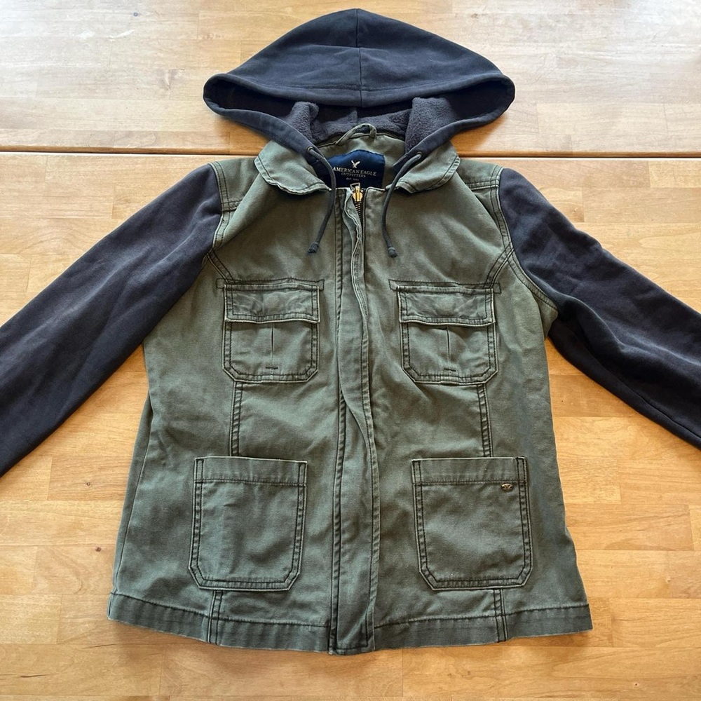 Kids American eagle Green and Black Hooded Jacket